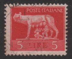 Italia - Imperiale (filig. Ruota Alata)  Lire 5 Rosso - Emissione Di Roma - 1945 - Afgestempeld