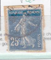 FRANCE N°140 25C BLEU TYPE SEMEUSE PETIT ANNEAU LUNE SUR FRAGMENT OBL - Usati