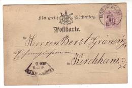 Entier Postal Württ. Post, Cachet  Triangulaire Kirchheim (6481) - Entiers Postaux