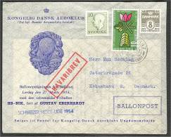 DENMARK BALOON FLIGHT 1954, DK / CH / S FRANKING - Luchtpostzegels
