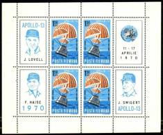 1970 Apollo 13 Block Of 4 Stamps,Romania,Mi.Bl 77,MNH - Unused Stamps