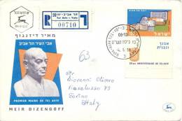 Israel 1959 FDC Registered Cover From Tel Aviv To Italy With Stamp 50th Anniversary Of Tel Aviv - Storia Postale