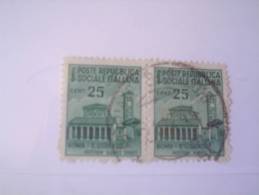 ITALIA REPUBBLICA SOCIALE  - COPPIA USATO - 1944/45 - MONUMENTI DISTRUTTI - S. LORENZO ROMA - Cent 25 X 2 - Gebraucht