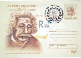 ALBERT EINSTEIN,MUSICIEN,MATHEMATICIAN,PRIX NOBEL 2005,COVER STATIONERY,ENTIER POSTAL, OBLITERATION CONCORDANTE, ROMANIA - Albert Einstein