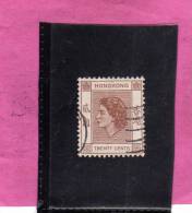 HONG KONG 1954 QUEEN ELIZABETH II REGINA ELISABETTA CENT. 20c USATO USED OBLITERE' - Used Stamps