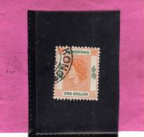 HONG KONG 1954 QUEEN ELIZABETH II REGINA ELISABETTA ONE DOLLAR 1$ USATO USED OBLITERE' - Used Stamps