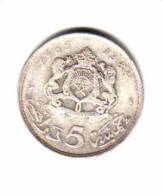 MOROCCO   5  DIRHAMS  1965  (SILVER)  (Y # 57) - Marocco