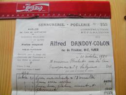 Fac Facture Alfred Dandoy Colon Serrurerie Poêlerie Namur 1924 - 1900 – 1949