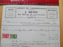 Fac Facture Agence Charbonnages J Remy Salzinnes Namur 1941 Charbons - 1900 – 1949