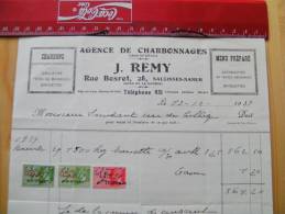 Fac Facture Agence Charbonnages J Remy Salzinnes Namur 1939 Charbons - 1900 – 1949