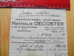 Fac Facture Nathalie Decoster Toilettes Fillettes Garçonnets Layettes Mouchoirs à Bruxelles Rue Marché Aux Poulets 1939 - 1900 – 1949