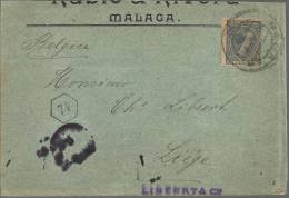 MALAGA CC A BELGICA SELLO PELON 25 CTS MAT PUENTE MALAGA 1899 AL DORSO MAT LLEGAD A LIEJA - Covers & Documents