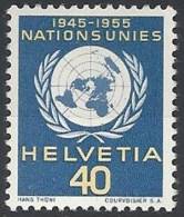 1955 SVIZZERA DECIMO ANNIVERSARIO NAZIONI UNITE MH * -  SZ054 - Servizio