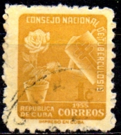 1955 Obligatory Tax. Anti-T.B - Watering Can And Plant -1c. - Yellow  FU - Beneficiencia (Sellos De)