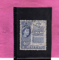 MALTA GREAT BRITAIN GRAN BRETAGNA 1956 QUEEN ELISABETH II ROOSEVELT´S SCROLL - REGINA ELISABETTA ROTOLO USED - Malta (...-1964)