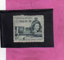 MALTA GREAT BRITAIN GRAN BRETAGNA 1956 QUEEN ELISABETH II NEOLITHIC TEMPLES TARXIEN - REGINA ELISABETTA TEMPLI MH - Malta (...-1964)