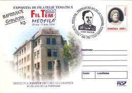 LOUIS PASTEUR, PASTEUR INSTITUTE, 2004, COVER STATIONERY, ENTIER POSTAL, OBLITERATION CONCORDANTE, ROMANIA - Louis Pasteur