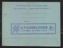 INDIA  1978  U.P. HANDLOOMS Postal Stationary Prepaid Inland Letter  #  40999   Indien Inde - Aérogrammes