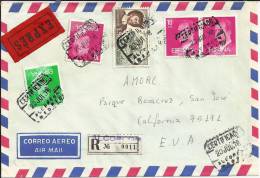 ALCORCON MADRID  CC CERTIFICADA URGENTE A USA SELLOS ELCANO Y BASICA AL DORSO MAT LLEGADA - Eilbriefmarken