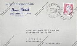 Lettre MODERN'GARAGE Henri PROST à CHAUMERGY Jura  Affranchi Chaumergy 1962 - Lettres & Documents