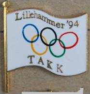 JEUX OLYMPIQUES 1994 LILLEHAMMER - DRAPEAU OLYMPIQUE - FLAG OLYMPICS - TAKK -  BLEU - Olympische Spelen