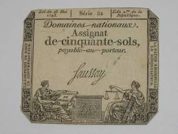 Domaines Nationaux - Assignat De Cinquante Sols - Loi Du 23 Mai 1793. - Assignate