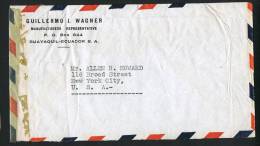 1943  Censored Air Mail Letter To USA   SC 380, 487,  C71, RA49 , RA53 - Equateur