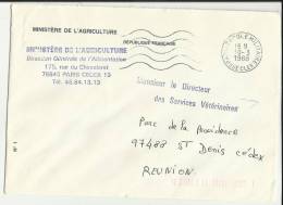 Lettre De Mars 1988 En Franchise De DGAL Ministère Agriculture To Services Vétérinaires Réunion,2 Cachets Administratifs - Frankobriefe