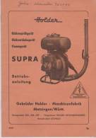 Holder Metzingen Württ 1961 Betriebsanleitung Rückensprügerät - Manuels De Réparation