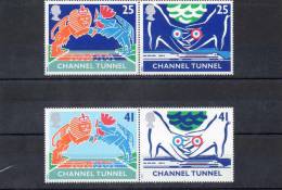GRANDE-BRETAGNE :Inauguration Du Tunnel Sous La Manche : Lion Britannique Et Coq Gaulois, Se Serrant La Main - Unused Stamps