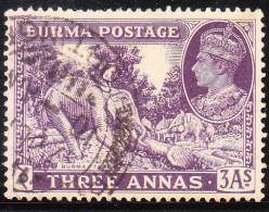 Burma 1938-40 King George VI Elephant Moving Teak Log Used - Birmania (...-1947)