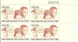 US Scott 1772 - Plate Block Of 4 - Year Of The Child 15 Cent - Mint Never Hinged - Plate Blocks & Sheetlets