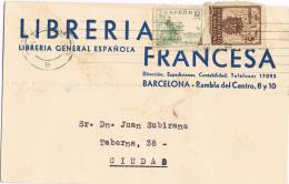 Tarjeta Privada Barcelona 1944. Sello Recargo Exposicion - Barcelone