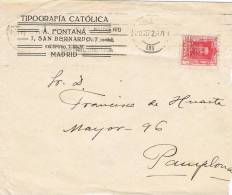 Carta MADRID 1924 A Pamplona. Tipografia Catolica - Covers & Documents