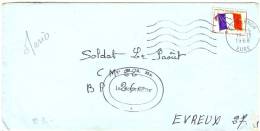 REF LPU11 - DRAPEAU SUR LETTRE VERNON / EVREUX 19/11/1968 CACHET DE VAGUEMESTRE - Timbres De Franchise Militaire