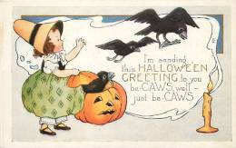 193481-Halloween, Whitney No WH13-4, Young Witch Letting Crows Fly Out Of A JOL, Candle With Ghost Smoke - Halloween