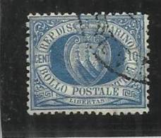 SAN MARINO 1877 CIFRA O STEMMA CENTESIMI 10 OLTREMARE TIMBRATO USED - Used Stamps