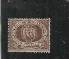 SAN MARINO 1892 - 1894  STEMMA COAT OF ARMS ARMOIRIES CENT. 40 BRUNO MNH DISCRETA CENTRATURA - Ongebruikt