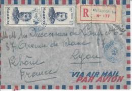 MADAGASCAR  - 1949 -   LETTRE DE TANANARIVE EN RECOMMANDE A DESTINATION DE LYON - TB  - - Briefe U. Dokumente