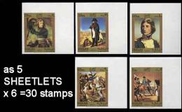 SHARJAH 1970. Napoleon Bonaparte France-related IMPERF.SHEETLETS:5 (30 Stamps)   [non  Dentelé,Geschnitten] - Schardscha