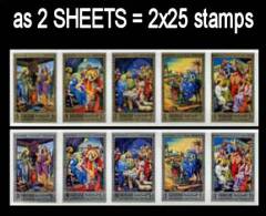 SHARJAH 1970. Jesus I. IMPERF.SHEETS:2 (2x25 Stamps) (=5 Sets=50 Stamps)   [non  Dentelé,Geschnitten] - Sharjah