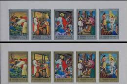 SHARJAH 1970. BULK:3x=30 Stamps Jesus 1I. IMPERF.5-STRIPS:2 (10 Stamps) MARG:UPPER     [non  Dentelé,Geschnitten] - Schardscha