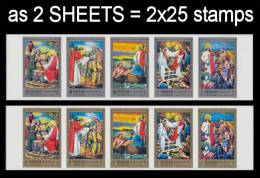 SHARJAH 1970. BULK:2x=4 Sheets  Jesus III.IMPERF.SHEETS:2 (2x25 Stamps)   [non  Dentelé,Geschnitten] - Sharjah