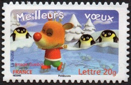France Autoadhésif ** N°  100 Ou 3989 - Meilleurs Voeux 2007 - Manchots Regardant Le Renne Patiner - Unused Stamps