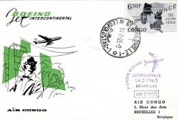 Congo- First Flight Cover- 14.2.1963 Leopoldville To Bruxelles [Air Congo] - Autres & Non Classés