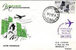 Congo- First Flight Cover- 14.2.1963 Leopoldville To Bruxelles [Air Congo] - Autres & Non Classés