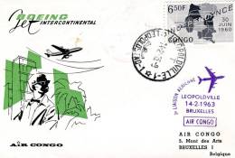 Congo- First Flight Cover- 14.2.1963 Leopoldville To Bruxelles [Air Congo] - Autres & Non Classés