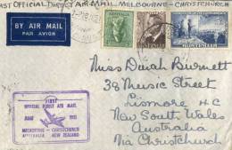 (101) FDC Cover - First Direct Air Mail - Melbourne To Christchurch - 1951 - Gebruikt