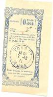 REF LPU11 - FRANCE - TALON DE BON DE POSTE OBLITERE A TOURNY 7/12/1911 - Otros & Sin Clasificación