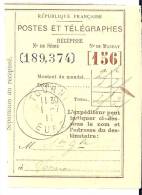 REF LPU11 - FRANCE - TALON DE MANDAT POSTAL OBLITERE A TOURNY 1/7/1911 - Sonstige & Ohne Zuordnung